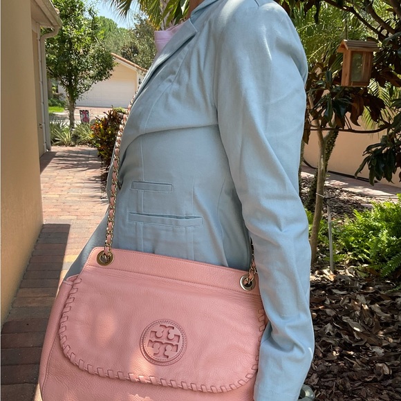 Tory Burch Marion Crossbody/Shoulder soft Italian leather Pink NWOT - Picture 8 of 10